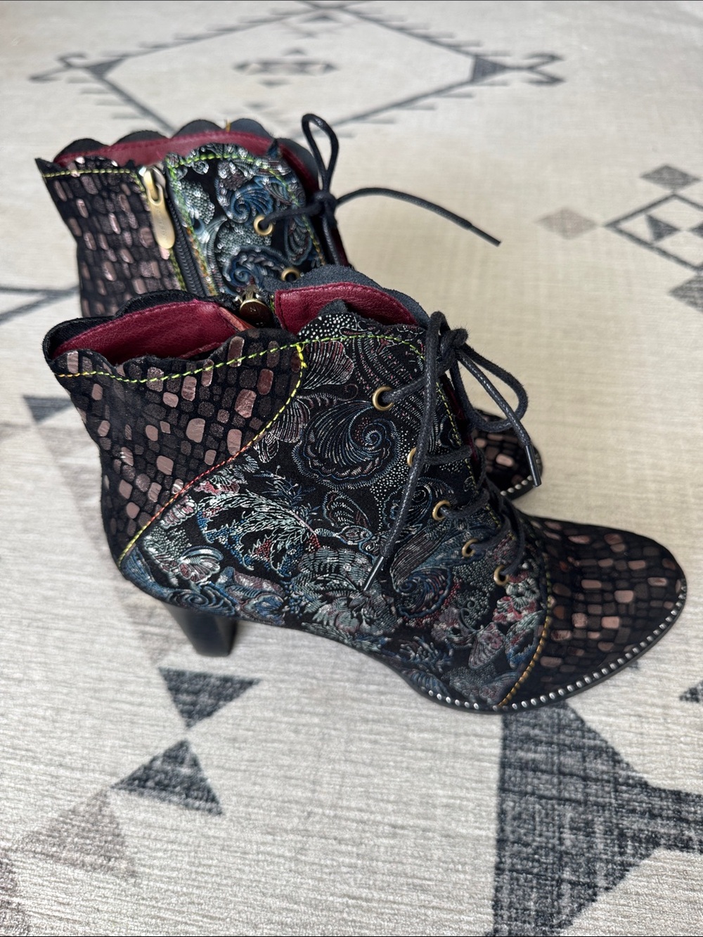 L’Artiste by Spring Step Glitterail Metallic Floral Ankle Boots EU 41 US 9.5-10 - Picture 3 of 16